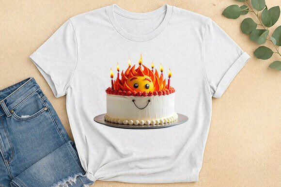 Burning Birthday Cake Funny Graphic Tee for Design Projects