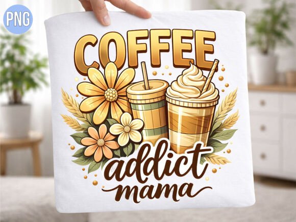Coffee Addict Mama Floral Graphic PNG for Creative Projects