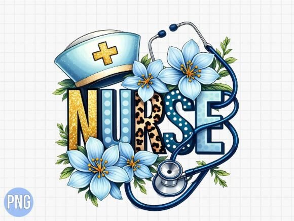 Floral Nurse Hat Stethoscope Graphic PNG
